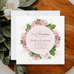 Elegant Vintage  Rosa Blommigt 21:a födelsedag Inbjudningar<br><div class="desc">Elegant modern botanisk blommigt för  rosa i vintage i löv/trädgård-stil (ro) och målad grönt  på fyrkantig vit 21-årsinbjudan. Text,  teckensnitt,  teckensnitt storlekt och färg är helt anpassade,  så det här kortet kan anpassas efter dina behov kostym.</div>