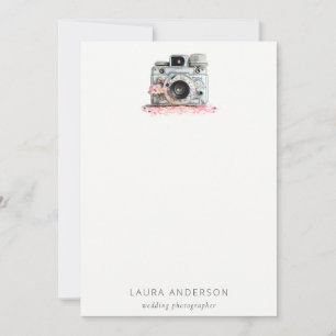 Elegant Vintage Rosa Blommigt Camera Photography Anteckningskort