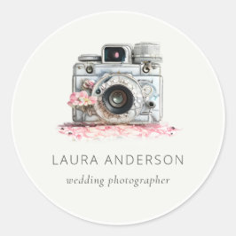 Elegant Vintage Rosa Blommigt  Camera Photography Runt Klistermärke