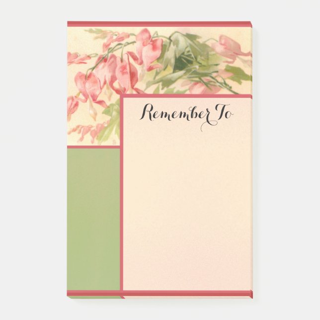 Elegant Vintage Rosa Flowers Grönt Post-it Block (Framsida)