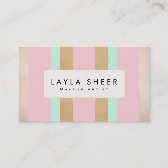 Elegant Vintage Rosa & Guld Makeup Artist Visitkort (Framsida)