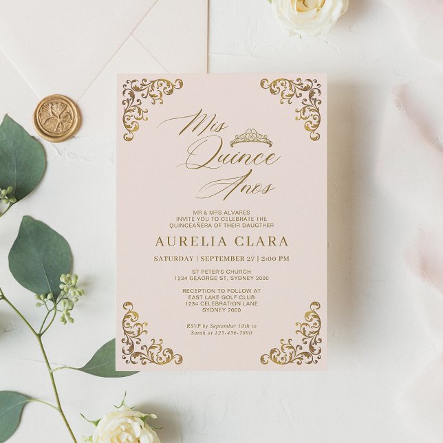 Elegant Vintage  Rosa Guld Mis Quinceañera Inbjudningar (Skapare uppladdad)
