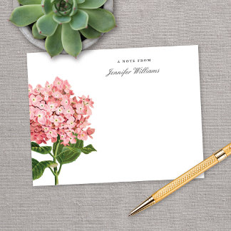 Elegant Vintage Rosa Hydrangea Blomma med namn Anteckningskort