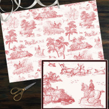 Elegant Vintage Rosa Red Horse Hunting Toile