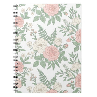 Elegant Vintage Rosa Ros Blommig Anteckningsbok Jo