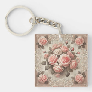 Elegant Vintage Rosa ros Blommigt med Snöre