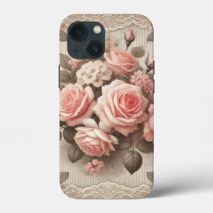 Elegant Vintage Rosa ros Blommigt med Snöre