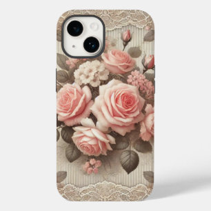 Elegant Vintage Rosa ros Blommigt med Snöre