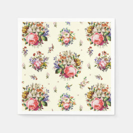 Elegant Vintage Rosa ros Blommönster Cream Pappersservett