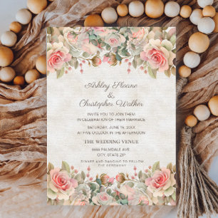 Elegant Vintage Rosa ros Bröllop Inbjudningar