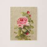 Elegant Vintage Rosa ros Pussel<br><div class="desc">Lättbesprutning av elegant vintage rosa ros och rosenknoppar i varma tonar på painterly artisan-bakgrund.</div>