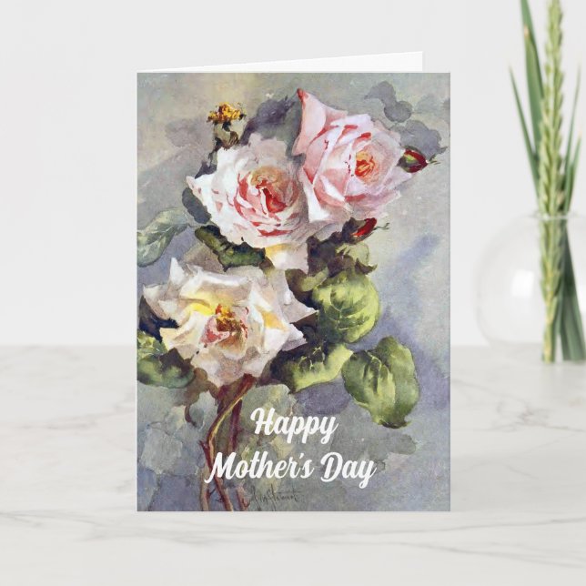 Elegant Vintage Rosa ros vattenfärgsfärgmålning Kort (Framsida)