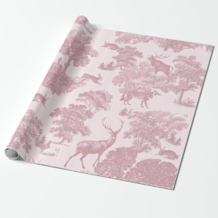 Elegant Vintage Rosé Rosa Toile Hjort Skogsmark Presentpapper