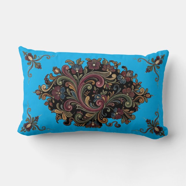 Elegant Vintage Rosemaling Patterned Pillow Lumbarkudde (Baksida)