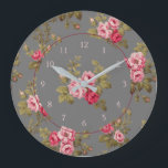 Elegant Vintage Rosor på Grått-bakgrund Stor Klocka<br><div class="desc">Grymma sprejer av elegant romantisk rosa ros och spola gröntens blad på mörkens grått med blommigt som tillval. Mönster är sömlöst och kan storleksändras uppåt eller nedåt med hjälp av knapparna    och - i verktyg. Rund inslag och runda tal kan redigeras.</div>
