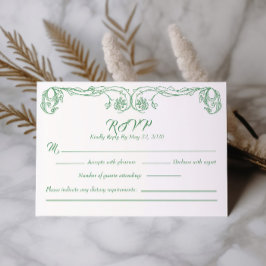 Elegant Vintage RSVP-kort – Grön Ros Filigran Inbjudningar