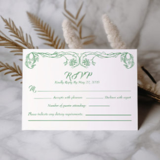 Elegant Vintage RSVP-kort – Grön Ros Filigran Inbjudningar