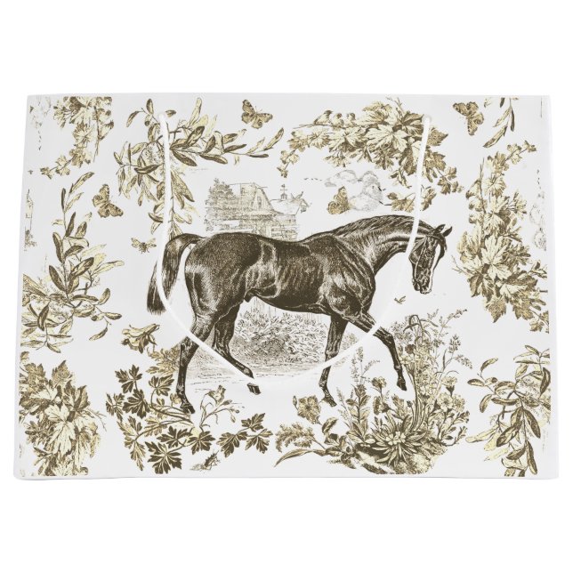 Elegant Vintage Rustic Beige Horse Blommigt Toile (Framsidan)