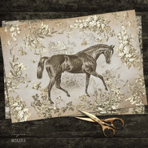 Elegant Vintage Rustic Beige Horse Blommigt Toile