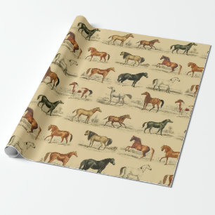 Elegant Vintage Rustic Beige Horse Reds Toile Presentpapper