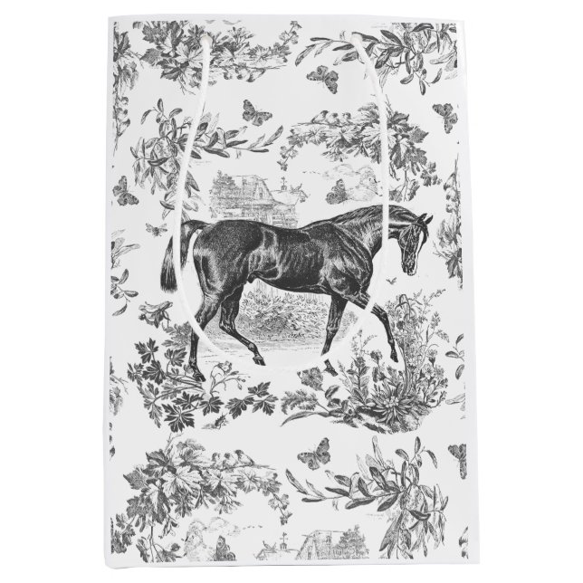 Elegant Vintage Rustic Black Horse Blommigt Toile (Framsidan)