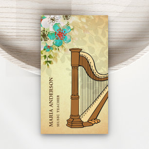 Elegant Vintage Rustic Blommigt Harp Music Lärare Visitkort