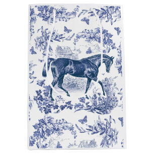 Elegant Vintage Rustic Blue Horse Blommigt Toile