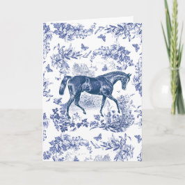 Elegant Vintage Rustic Blue Horse Blommigt Toile Kort