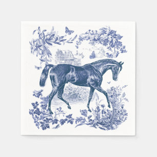 Elegant Vintage Rustic Blue Horse Blommigt Toile Pappersservett