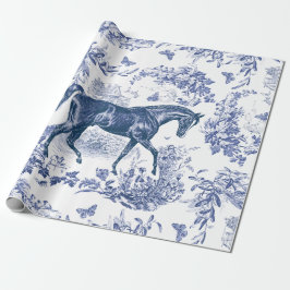 Elegant Vintage Rustic Blue Horse Blommigt Toile Presentpapper