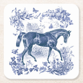Elegant Vintage Rustic Blue Horse Blommigt Toile Underlägg Papper Kvadrat