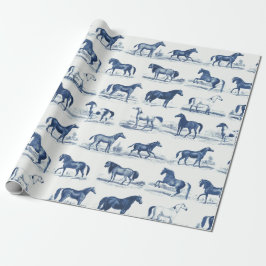 Elegant Vintage Rustic Blue Horse Breeds Toile Presentpapper