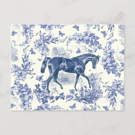 Elegant Vintage Rustic Horse Blue Blommigt Toile Vykort