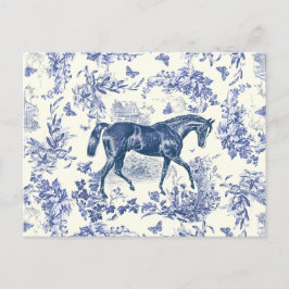 Elegant Vintage Rustic Horse Blue Blommigt Toile Vykort