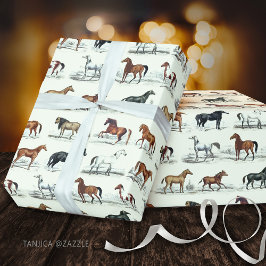 Elegant Vintage Rustic Horse Reds Toile Presentpapper