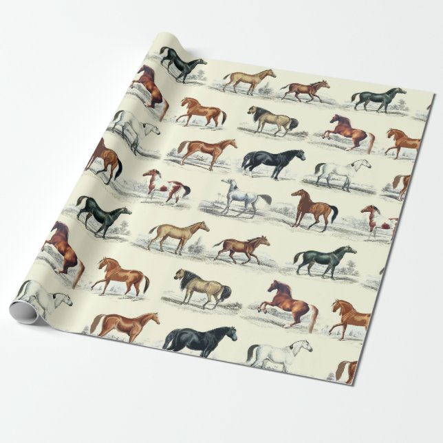 Elegant Vintage Rustic Horse Reds Toile Presentpapper (Utrullad)