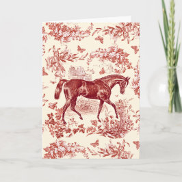 Elegant Vintage Rustic Red Horse Blommigt Toile Kort