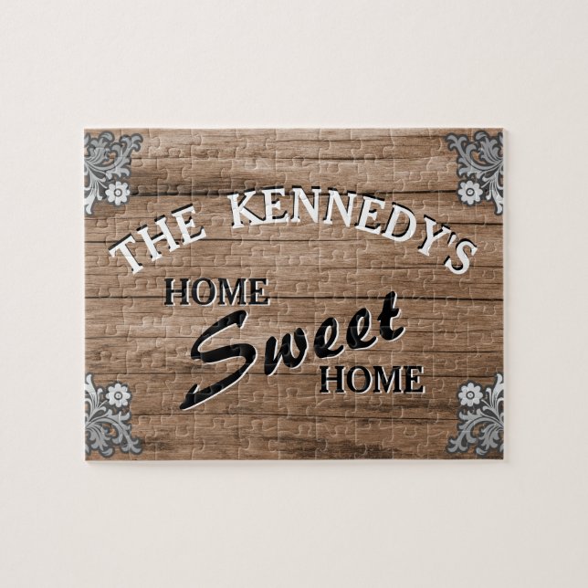 Elegant Vintage Rustic Wood Anpassningsbar Family  Pussel (Horisontell)