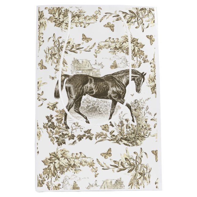 Elegant Vintage Rustik Beige Häst Blommig Toile (Framsidan)