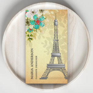 Elegant Vintage Rustik Blommig Paris Eiffeltornet Visitkort