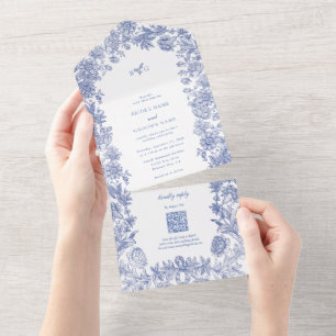 Elegant Vintage Rustik Fransk Blue Blommigt Bröllo