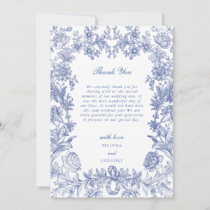Elegant Vintage Rustik Fransk Blue Blommigt Bröllo Tack Kort