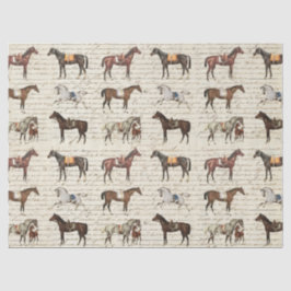 Elegant Vintage Saddled Horses Beige-skript