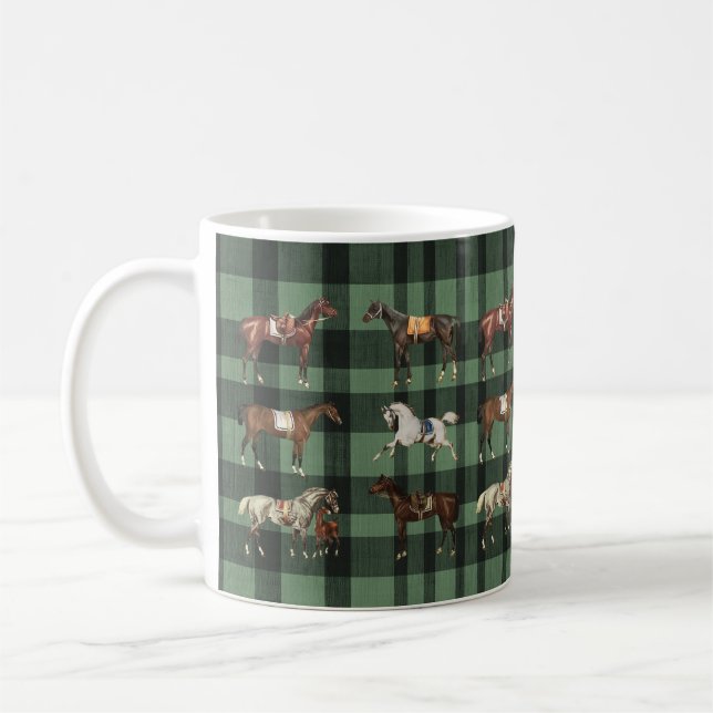 Elegant Vintage Saddled Horses Grönt Play Kaffemugg (Vänster)