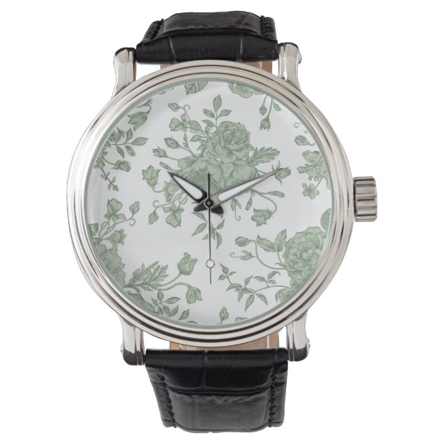 Elegant Vintage Sage Green French Floral  Armbandsur (Framsida)