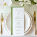 Elegant Vintage Sage Grönt Garden Wedding Menu Meny<br><div class="desc">Designad för trädgårdsbröllop, formella utomhusmottagningar och tidlöst firande. I baksidan finns anpassade initialer (ta bort om det inte behövs), vilket ger en personlig för evenemanget. Helt redigerbart med dina måltider och detaljer som passar perfekt med din bröllop-estetik. Koordinater med "Iris" bröllopsinbjudan - visa fullt på den här sidan för att...</div>