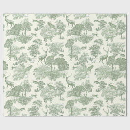 Elegant Vintage Sage Grönt Hjort Woodland Toile Presentpapper
