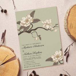 Elegant Vintage Sage Grönt Magnolia Bröllop Inbjudningar