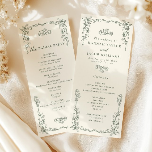 Elegant Vintage Sagegrön Bröllopsprogram Program (Skapare uppladdad)