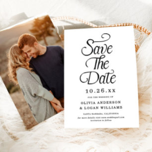 Elegant Vintage Script Foto Bröllop Spara Datum Datumet